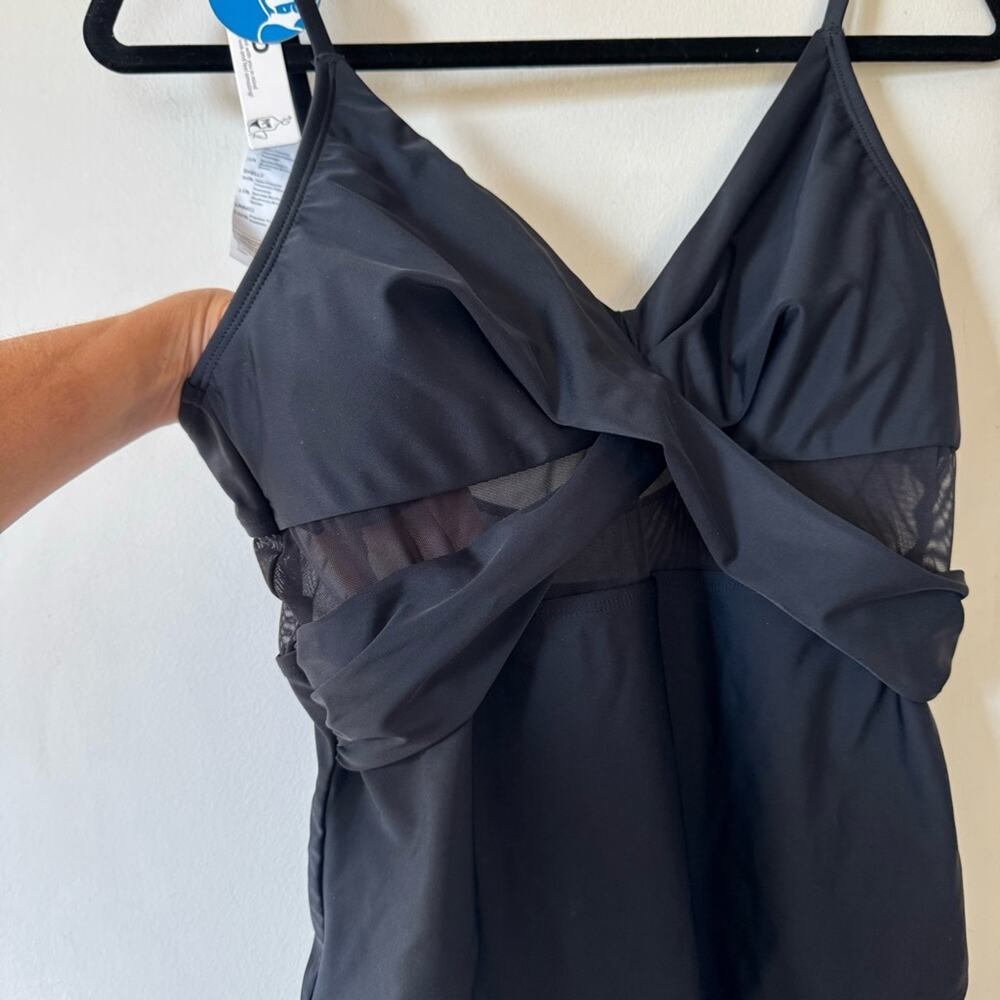 NWT Cupshe Black Mesh Criss Cross One Piece Swimsuit L - Picture 6 of 11